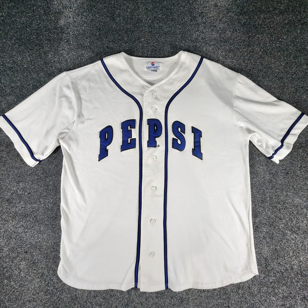 VTG 90s Pepsi Generation Next Baseball Jersey Men's L/XL White & Blue MLB